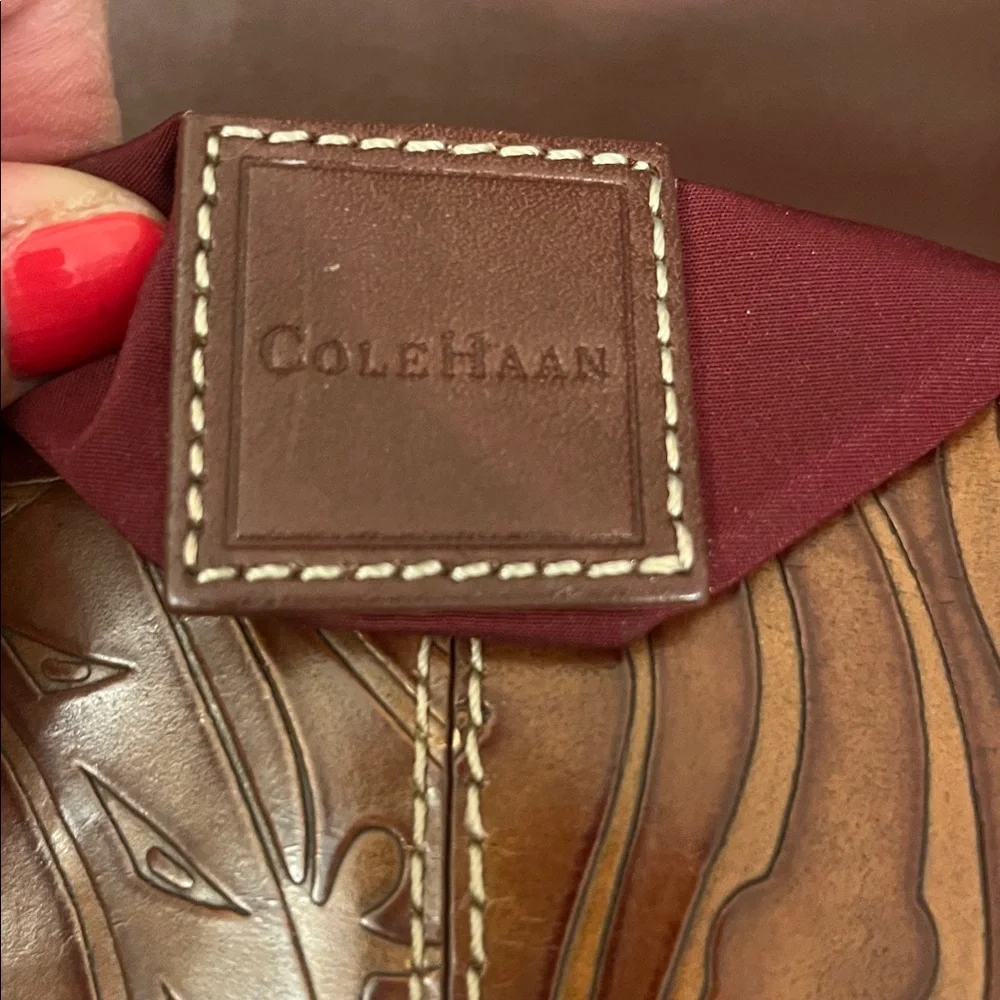 Cole Haan Brown Tooled Leather Shoulder Bag vintage